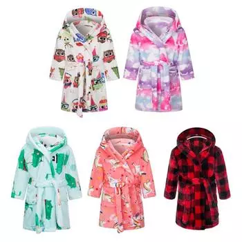 Детский зимний теплый фланелевой халат от 2 до 10 лет, детские халаты с капюшоном, ночной халат 110