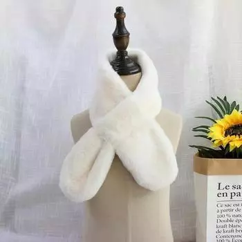 Детский зимний теплый утолщенный шарф с перекрестным воротником для мальчиков и девочек, однотонный искусственный мех кролика, плюшевый милый платок-шарф one size бежевый