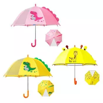 Детский зонтик с длинной ручкой, милый мультяшный прозрачный зонт, непромокаемый, ветрозащитный, всепогодный Princess Dinosaur розовый