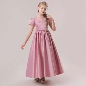 Детское элегантное праздничное вечернее платье на свадьбу, день рождения, детские рождественские платья для девочек, атласное однотонное платье для девочек 120