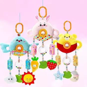 Детское автокресло, коляска, игрушки, подвесная плюшевая кроватка, мультяшный красочный колокольчик, мягкие детские сенсорные погремушки с прорезыватель для малышей 0-12 месяцев, подарок жёлтый