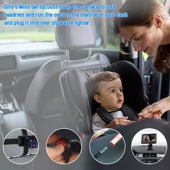 Детское автомобильное зеркало, 1080P детский монитор с камерой USB-разъем, 4,3-дюймовая детская камера с ночным видением, 150 градусов чёрный