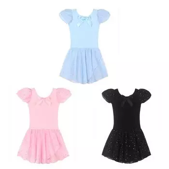 Детское балетное платье для девочек с короткими рукавами и блестками 110