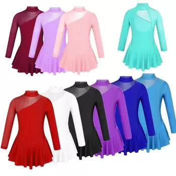Детское балетное платье для девочек с длинным рукавом и вырезом на спине, платье для фигурного катания, балетный костюм, трико, танцевальная одежда 3-4 Years чёрный
