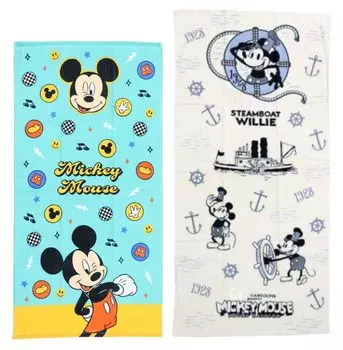 Детское банное полотенце Hayashi Disney Mickey Mouse, набор из 2 полотенец с узорами, синее, с гофрированием, D101 Joukisen & (Крутой Вилли)