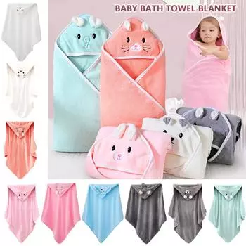 Детское банное полотенце с капюшоном, мягкое мультяшное одеяло из кораллового флиса, впитывающее быстросохнущее полотенце для младенцев, пеленальное полотенце для дома One Size