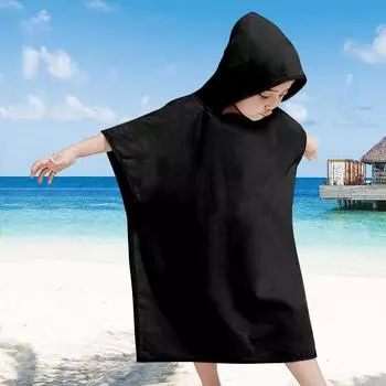 Детское банное полотенце с капюшоном, накидка, детский халат с капюшоном, мультфильм One Size чёрный