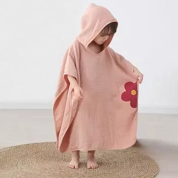 Детское банное полотенце с рисунком из мультфильма, 4 слоя муслинового хлопка, накидка с капюшоном, детская домашняя пижамный халат для детей 1–6 лет