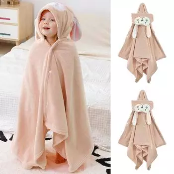 Детское банное полотенце, толстое, отлично впитывает воду, с капюшоном, в мультяшном стиле, на пуговицах, однотонное, теплое, мягкое, детское пончо для ванной, одеяло с ворсом 70cm синий