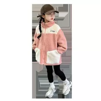 Детское бархатное пальто Модное и повседневное для девочек и мальчиков Толстое Среднего размера Детское осенне-зимнее Пальто из гранулированного бархата 160 розовый