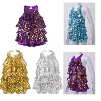 Детское блестящее балетное платье-пачка для девочек, современный костюм для джазовых латинских танцев, танцевальная одежда для выступлений на сцене, костюм 7-8 Years серебряный