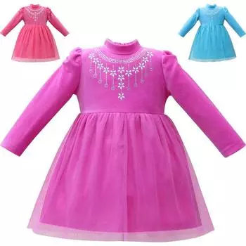 Детское блестящее платье с длинными рукавами для девочек и воротником-стойкой, вечерние платья для выпускного вечера 2T красный