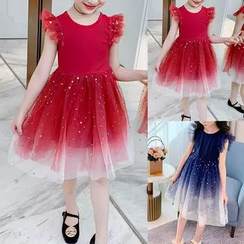 Детское блестящее свободное платье-пачка с градиентом для маленьких девочек, платье принцессы для дня рождения