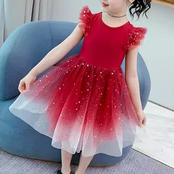 Детское блестящее свободное платье-пачка с градиентом для маленьких девочек, платье принцессы для дня рождения