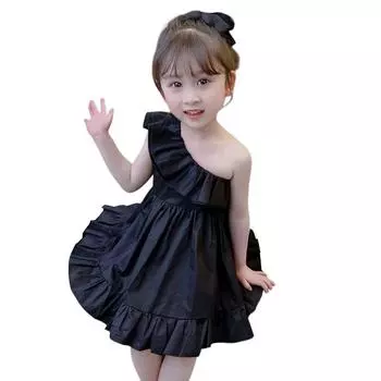 Детское черное платье для девочек без рукавов, платье принцессы с открытыми плечами 100