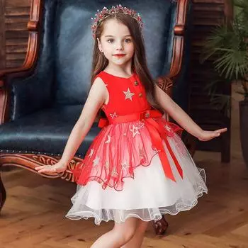 Детское детское платье принцессы, юбка, пачка из неровной сетки для девочек, 1 июня, одежда для выступлений для девочек 110cm красный