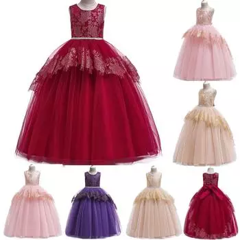 Детское длинное бронзовое платье принцессы с принтом для девочек, праздничное вечернее платье 130 красный