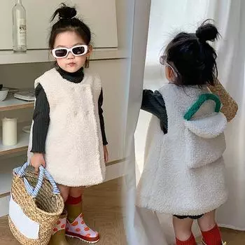 Детское флисовое длинное пальто-жилет Детское пальто из овечьей шерсти 13