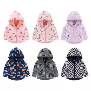 Детское флисовое пальто с капюшоном. Детская мягкая удобная куртка на молнии. 110