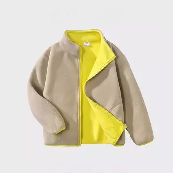 Детское флисовое пальто, утолщенная рубашка на молнии, двухсторонний воротник, флисовый свитер, осенне-зимний теплый топ с флисовой подкладкой 130cm зелёный