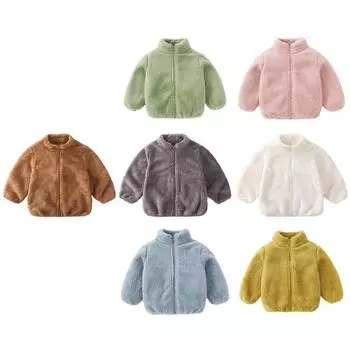 Детское флисовое теплое пальто однотонное на молнии 110 жёлтый