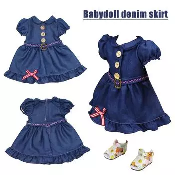 Детское хлопковое кукольное платье, джинсовое платье для младенцев, одежда для 18-летних девочек, игрушки для кукол, дюймы O4Z8 Blue-1pcs