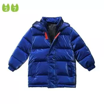 Детское хлопковое пальто средней длины, утепленное пальто для мальчиков, теплый теплый топ яркого цвета 100cm чёрный