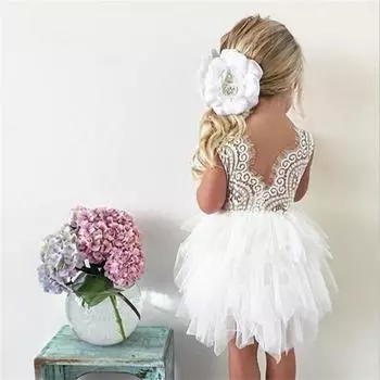 Детское хлопковое платье-пачка без рукавов принцессы для маленьких девочек, кружевные вечерние платья подружки невесты с открытой спиной