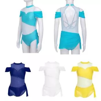 Детское или лирическое балетное современное платье для бальных танцев для девочек, блестящее платье со стразами и открытой спиной на бретелях 12-14 Years синий