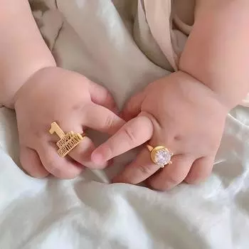 Детское Кольцо на Год Золотое Кольцо Подарок на Год Детское Детское Открытое Кольцо Ювелирное Украшение 100 Дней Памятное [Gold] Crown Zircon Adjustable opening