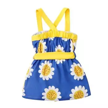 Детское короткое платье трапециевидной формы с рюшами и цветочным принтом подсолнечника для девочек 2XL