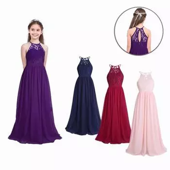 Детское кружевное шифоновое платье для девочек с высокой талией, подарок на день рождения, бальное платье, вечернее платье для выпускного вечера, свадебное платье подружки невесты 7-8 Years бордовый