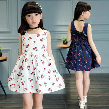 Детское летнее милое платье для девочек, модное платье с открытой спиной и лентой, хлопковое платье принцессы для девочек, одежда 4-5Y