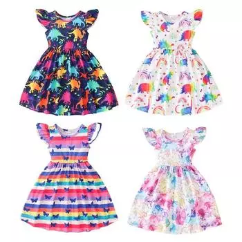 Детское летнее платье без рукавов для девочек, красивый сарафан с принтом 18-24M