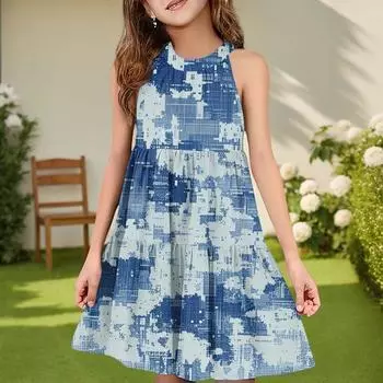 Детское летнее повседневное модное платье без рукавов с круглым вырезом 130