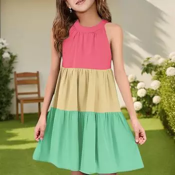 Детское летнее повседневное модное платье без рукавов с круглым вырезом 160 зелёный
