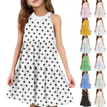 Детское летнее повседневное модное платье без рукавов с круглым вырезом 110 армия зеленый