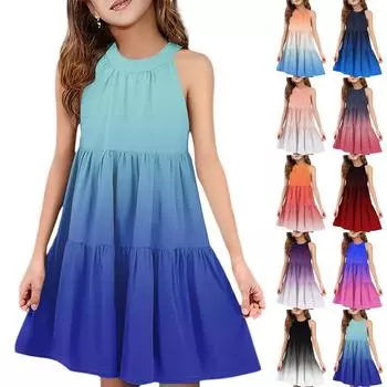 Детское летнее повседневное модное платье без рукавов с круглым вырезом 110 чёрный