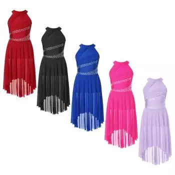 Детское лирическое платье для латинских танцев для девочек, купальник без рукавов со сверкающими стразами и рюшами, балетная танцевальная одежда 5-6 Years бордовый