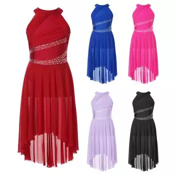 Детское лирическое современное танцевальное платье для девочек, тюлевое трико со сборками и рюшами, балетная гимнастика, фигурное катание, танцевальная одежда 5-6 Years бордовый