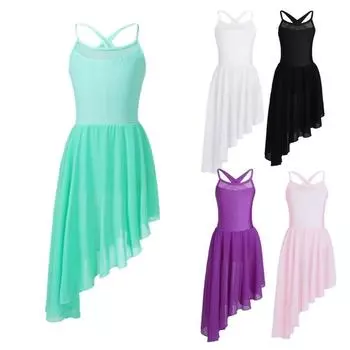 Детское лирическое танцевальное платье с вырезом сзади для девочек, шифоновая юбка нестандартной формы с высоким и низким вырезом, костюмы для бальных танцев, платья 5-6 Years розовый