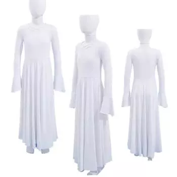 Детское литургическое танцевальное платье с длинными рукавами, лирическая танцевальная одежда, церковный халат, костюм для поклонения 5-6 Years белый