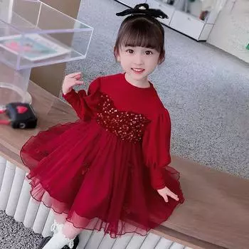 Детское марлевое платье с блестками, пышное платье для девочек 90