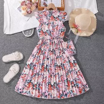 Детское милое платье принцессы, летнее модное платье с цветочным принтом для девочек 130cm=8Y