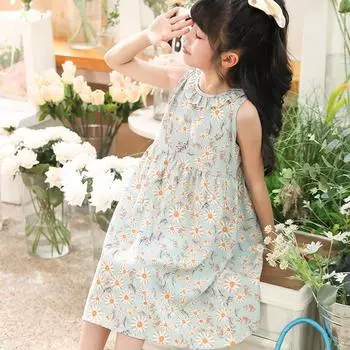 Детское милое сетчатое платье-халтер с жилетом, летнее платье принцессы Помпадур для девочек 100cm