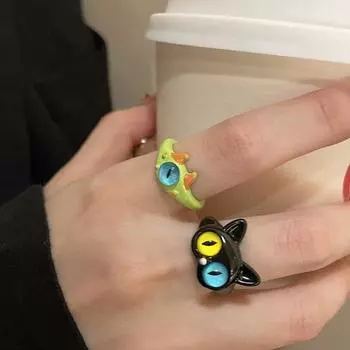 Детское милое забавное черное кольцо с изображением котенка-монстра для женщин