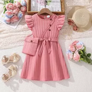 Детское модное милое платье, осеннее платье принцессы для девочек с сумкой 100cm=4Y