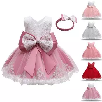 Детское модное однотонное платье принцессы с кружевным детским платьем с бантом 80