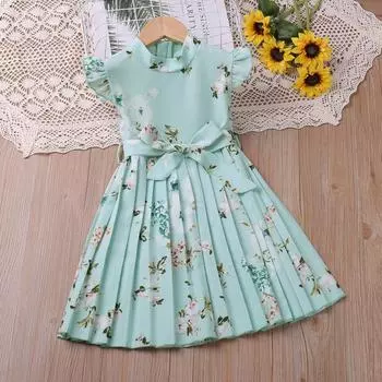 Детское модное платье принцессы с летающими рукавами, летнее милое платье для девочек 90cm