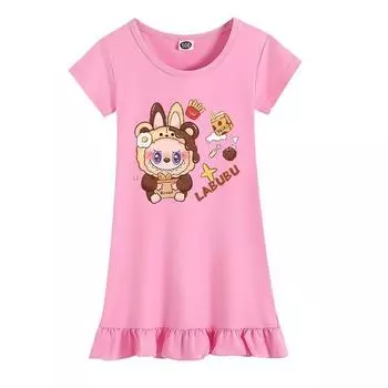 Детское мультяшное платье Labubu Летняя домашняя одежда Платье принцессы с коротким рукавом для девочек Labubu 100